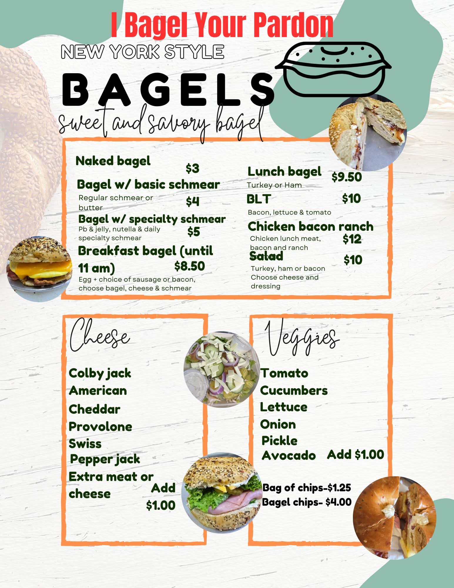 Bagels and lunch menu board