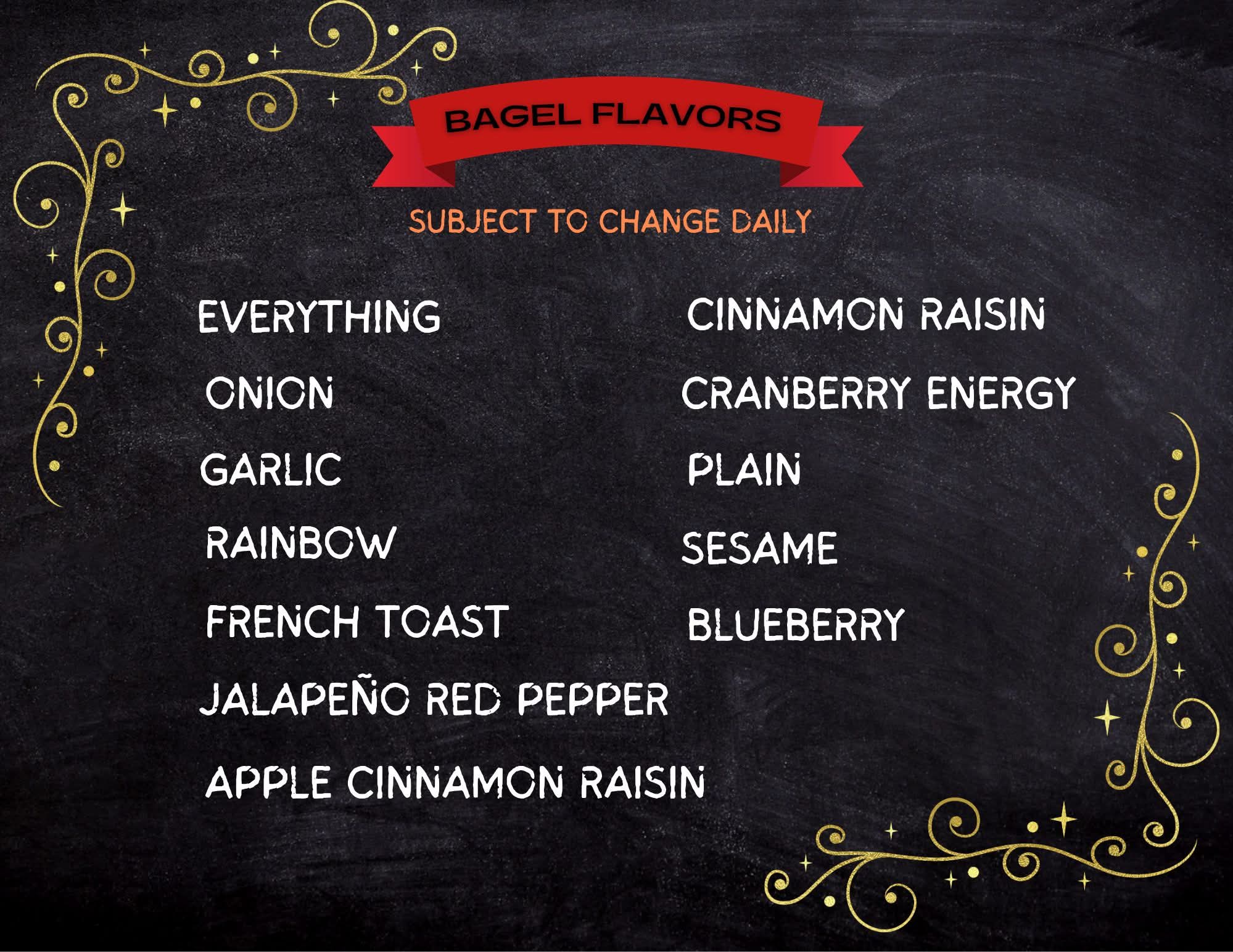Daily bagel flavors chalkboard